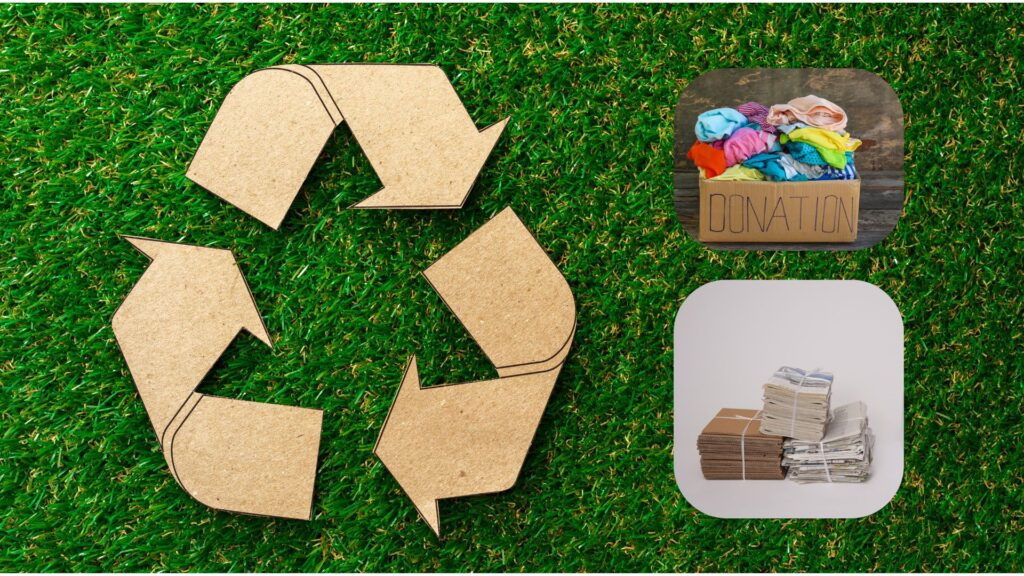 古紙や古布とリサイクルマークの画像